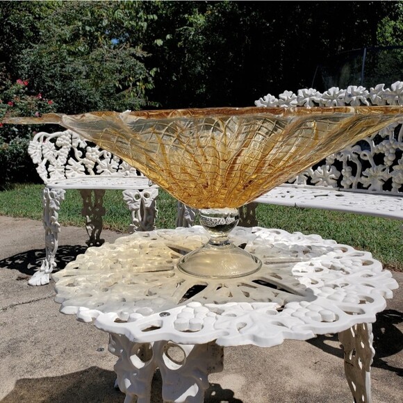 Large Centerpiece Statement Piece Amber Gold and Clear Glass - Picture 4 of 16